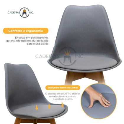 Imagem de Kit 2 Cadeiras para Sala Mesa de Jantar Com Assento Estofado Saarinen Cinzas