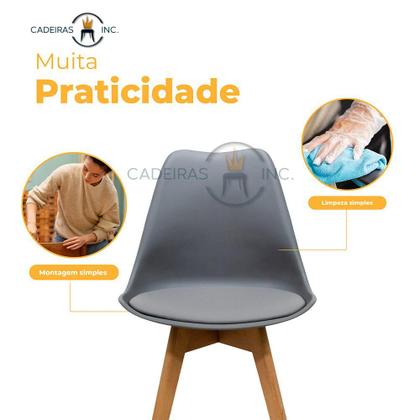 Imagem de Kit 2 Cadeiras para Sala Mesa de Jantar Com Assento Estofado Saarinen Cinzas