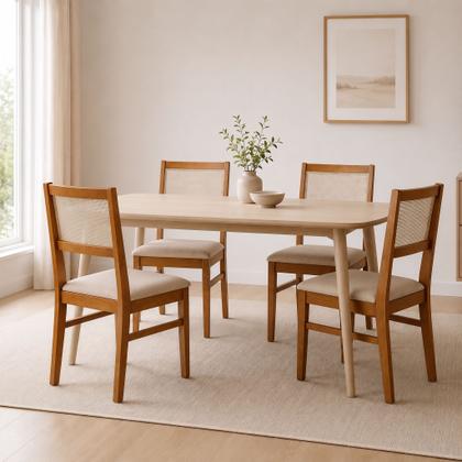 Imagem de Kit 2 Cadeiras Sala De Jantar Estofadas em Madeira Maciça com Encosto de Tela Cozinha