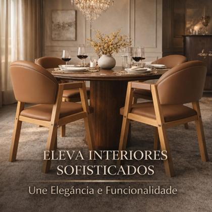 Imagem de Kit 2 Cadeiras Sala de Jantar Madeira Maciça Eucalipto Estofadas Tecido Linho material sintético Allegra