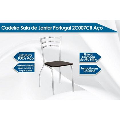 Imagem de Kit 2 Cadeiras Sala Jantar Portugal 2C007CR Aço 2 Un Cromado/Suede Escuro - Kappesberg