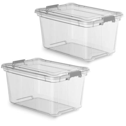 Imagem de Kit 2 Caixa Cesto Organizadora Transparente C/ Tampa e Trava Proteção 50L