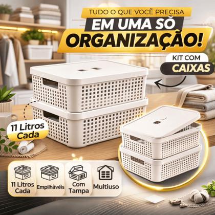 Imagem de Kit 2 Caixa Organizadora com Tampa Cesto Grande 11 Litros em Plástico Resistente