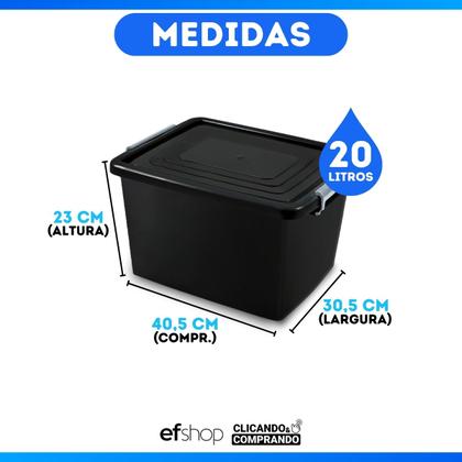 Imagem de Kit 2 Caixa Organizadora Com Tampa E Trava 20 Litros Preta