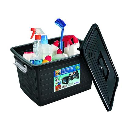 Imagem de Kit 2 Caixa Organizadora Multiuso Preta C/ Tampa 30L