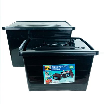 Imagem de Kit 2 Caixa Organizadora Multiuso Preta C/ Tampa 30L