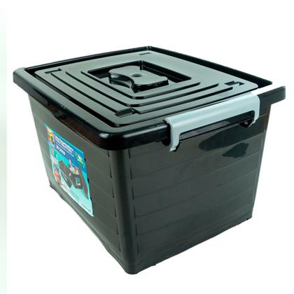 Imagem de Kit 2 Caixa Organizadora Multiuso Preta C/ Tampa 30L