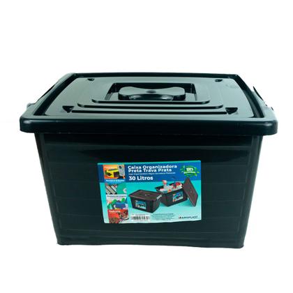 Imagem de Kit 2 Caixa Organizadora Multiuso Preta C/ Tampa 30L