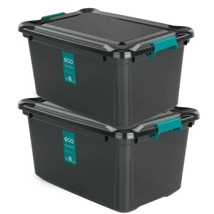 Imagem de Kit 2 Caixa Organizadora Preta Com Trava 27 Litros Multiuso