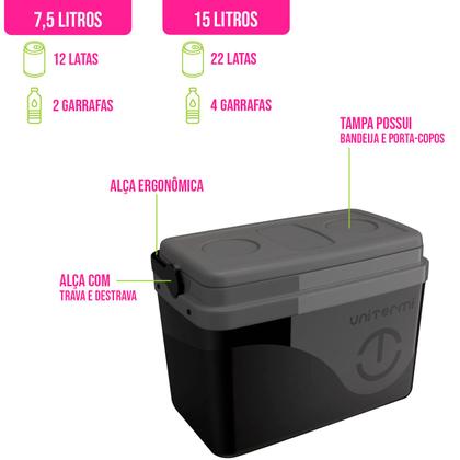 Imagem de Kit 2 Caixa Térmica Cooler 7.5L + 15L C/ Alça Praia Pesca Camping - Unitermi