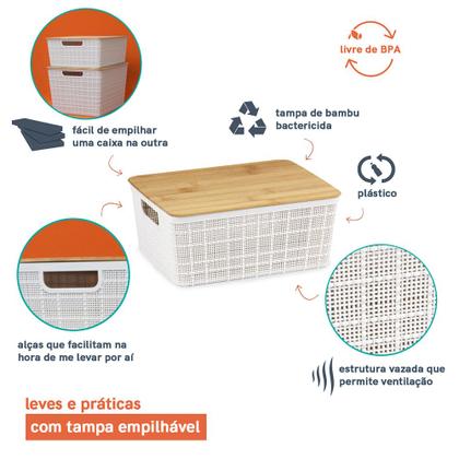 Imagem de Kit 2 Caixas 4 L Oikos Multiuso Organizadora Tampa De Bambu