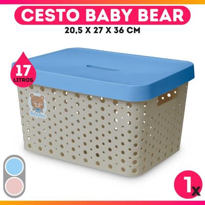 Imagem de Kit 2 Caixas Cesto Organizador Baby Bear Rosa Azul 17L Trama Rattan Infantil Quarto Criança - Usual