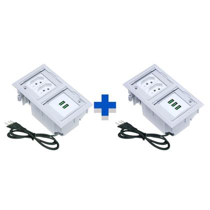 Imagem de Kit 2 Caixas De Tomadas 4 Blocos 2 Tomadas 10A 3USB 2USB