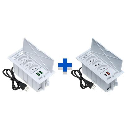 Imagem de Kit 2 Caixas De Tomadas 4 Blocos 3 Tom 20A 2 e 2 USB 1 TipoC