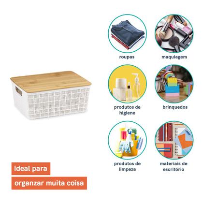 Imagem de Kit 2 Caixas Multiuso Organizadora Oikos 4 L com Tampa Bambu