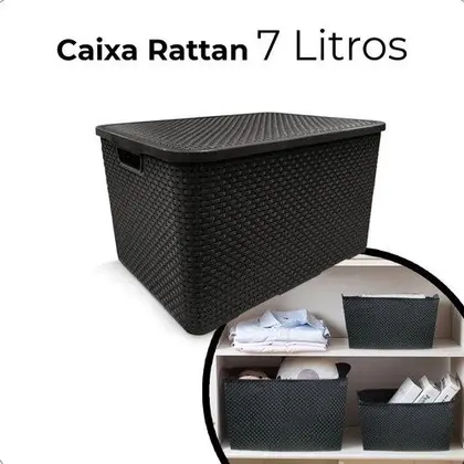 Imagem de Kit 2 Caixas Organizadora De Brinquedo Roupa Suja Cesto C/tampa 7 LITROS PRETO