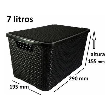 Imagem de Kit 2 Caixas Organizadora De Brinquedo Roupa Suja Cesto C/tampa 7 LITROS PRETO