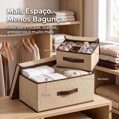 Imagem de Kit 2 Caixas Organizadoras Com Tampa 19/8 Litros Dobrável Cesto Multiuso Quarto Banheiro