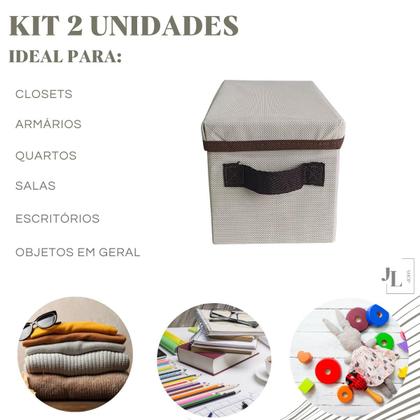 Imagem de Kit 2 Caixas Organizadoras Com Tampa Dobravel Clouset Guarda Roupa Escritório Pequena Linha Premium Luxo