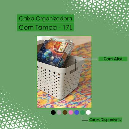 Imagem de Kit 2 Caixas Organizadoras Multiuso 17 Litros Cada Com Tampa de Fácil Encaixe Alça Vazada
