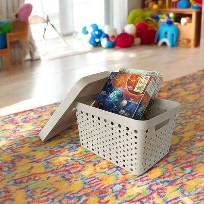 Imagem de Kit 2 Caixas Organizadoras Multiuso 17 Litros Cada Com Tampa de Fácil Encaixe Alça Vazada