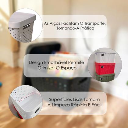 Imagem de Kit 2 Caixas Organizadoras Multiuso 17 Litros Cada Com Tampa de Fácil Encaixe Alça Vazada