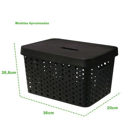 Imagem de Kit 2 Caixas Organizadoras Multiuso 17 Litros Cada Com Tampa de Fácil Encaixe Alça Vazada