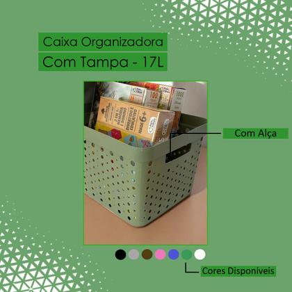 Imagem de Kit 2 Caixas Organizadoras Multiuso 17 Litros Cada Com Tampa de Fácil Encaixe Alça Vazada
