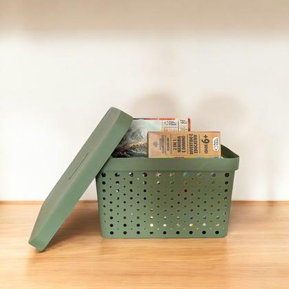 Imagem de Kit 2 Caixas Organizadoras Multiuso 17 Litros Cada Com Tampa de Fácil Encaixe Alça Vazada