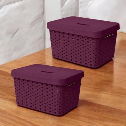 Imagem de Kit 2 Caixas Organizadoras Multiuso 17 Litros Cada Com Tampa de Fácil Encaixe Alça Vazada