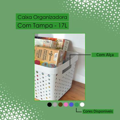 Imagem de Kit 2 Caixas Organizadoras Multiuso 17 Litros Cada Com Tampa de Fácil Encaixe Alça Vazada