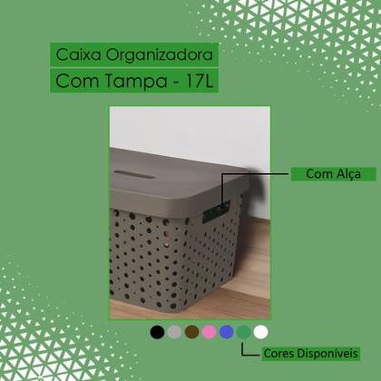Imagem de Kit 2 Caixas Organizadoras Multiuso 17 Litros Cada Com Tampa de Fácil Encaixe Alça Vazada