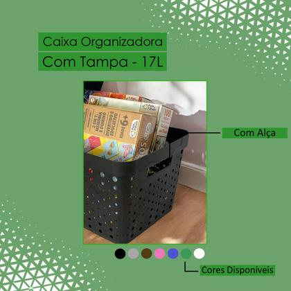 Imagem de Kit 2 Caixas Organizadoras Multiuso 17 Litros Cada Com Tampa de Fácil Encaixe Alça Vazada