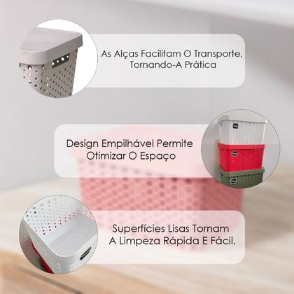 Imagem de Kit 2 Caixas Organizadoras Multiuso 17 Litros Cada Com Tampa de Fácil Encaixe Alça Vazada