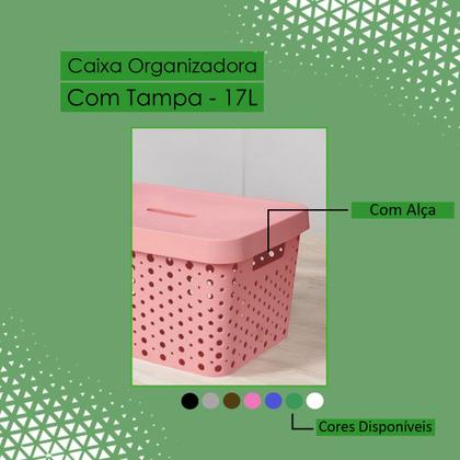 Imagem de Kit 2 Caixas Organizadoras Multiuso 17 Litros Cada Com Tampa de Fácil Encaixe Alça Vazada