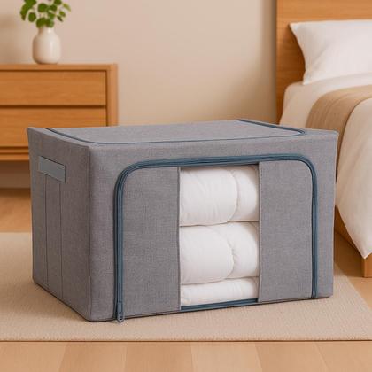 Imagem de Kit 2 Caixas Organizadoras Multiúso Dobrável Tecido com Visor Transparente para Armário Guarda Roupa Objetos Cobertas Cesto