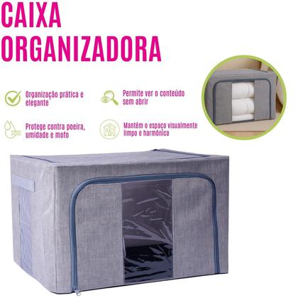 Imagem de Kit 2 Caixas Organizadoras Multiúso Dobrável Tecido com Visor Transparente para Armário Guarda Roupa Objetos Cobertas Cesto