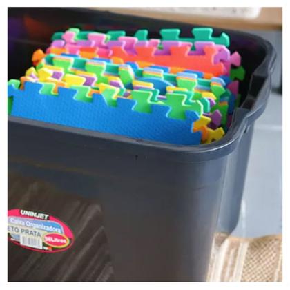 Imagem de Kit 2 Caixas Organizadoras Multiuso Preta 56 Litros Com Travas e Tampa PP Uninjet