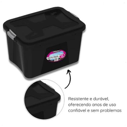 Imagem de Kit 2 Caixas Organizadoras Multiuso Preta 56 Litros Com Travas e Tampa PP Uninjet