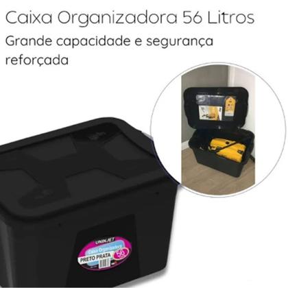 Imagem de Kit 2 Caixas Organizadoras Multiuso Preta 56 Litros Com Travas e Tampa PP Uninjet