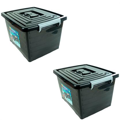 Imagem de Kit 2 Caixas Organizadoras Multiuso Pretas 30L com Tampa e Trava Arqplast