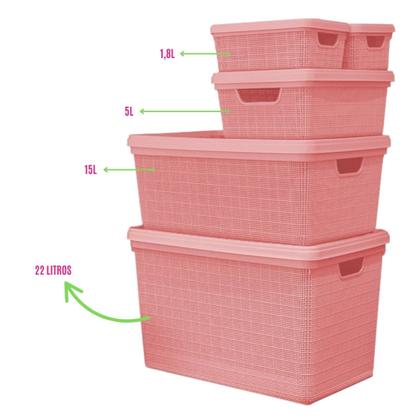 Imagem de Kit 2 Caixas Organizadoras Plástica Multiuso C/ Tampa 22L Empilhável Versátil P/ Quarto Armário Cozinha Escritório Cesto