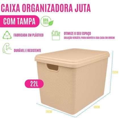 Imagem de Kit 2 Caixas Organizadoras Plástica Multiuso C/ Tampa 22L Empilhável Versátil P/ Quarto Armário Cozinha Escritório Cesto