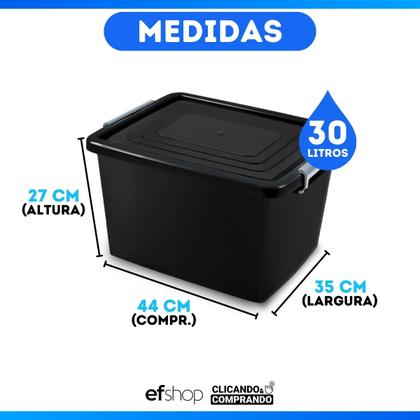 Imagem de Kit 2 Caixas Organizadoras Preta 30 Litros Com Trava E Tampa