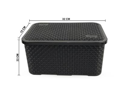Imagem de Kit 2 Caixas Organizadoras Rattan de Plástico Resistente Médio Cesto Com Tampa Capacidade 8 Litros