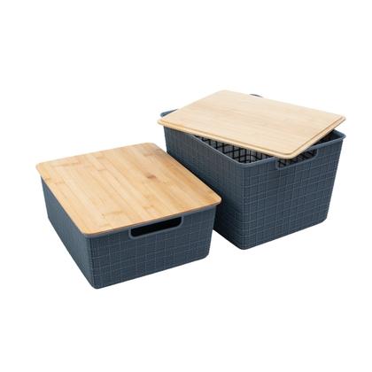 Imagem de Kit 2 caixas organizadoras tampa bambu 12l/18l cinza  Oikos