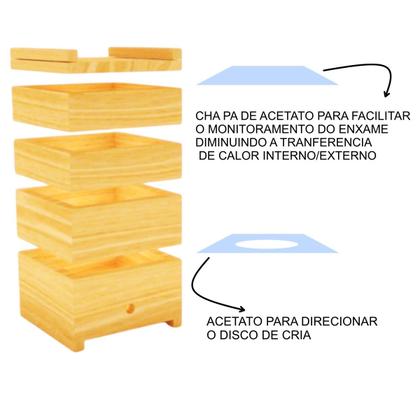 Imagem de Kit 2 Caixas Para Abelhas Jataí, 12X12  Interno Madeira Tratada De Pinus , Jataí, Mirim, Sem Ferrão Com 2 Melgueiras  Modelo Inpa