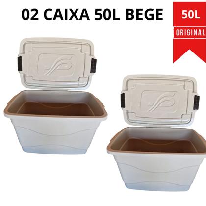 Imagem de Kit 2 Caixas Plástica 50L Organizadora Bege Grande Tampa Trava Original