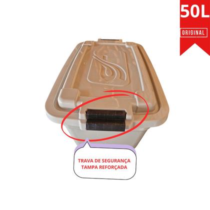Imagem de Kit 2 Caixas Plástica 50L Organizadora Bege Grande Tampa Trava Original