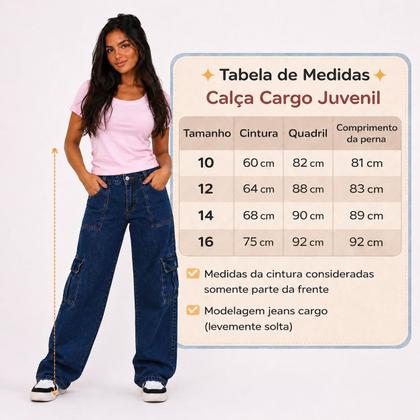 Imagem de Kit 2 Calça Cargo Jeans feminina juvenil 10 ao 16 com bolsos laterais